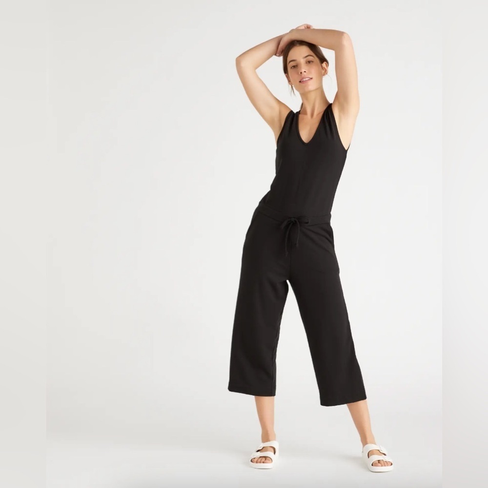 Quince French Terry Modal Jumpsuit black chic preppy causal soft comfy xs chic